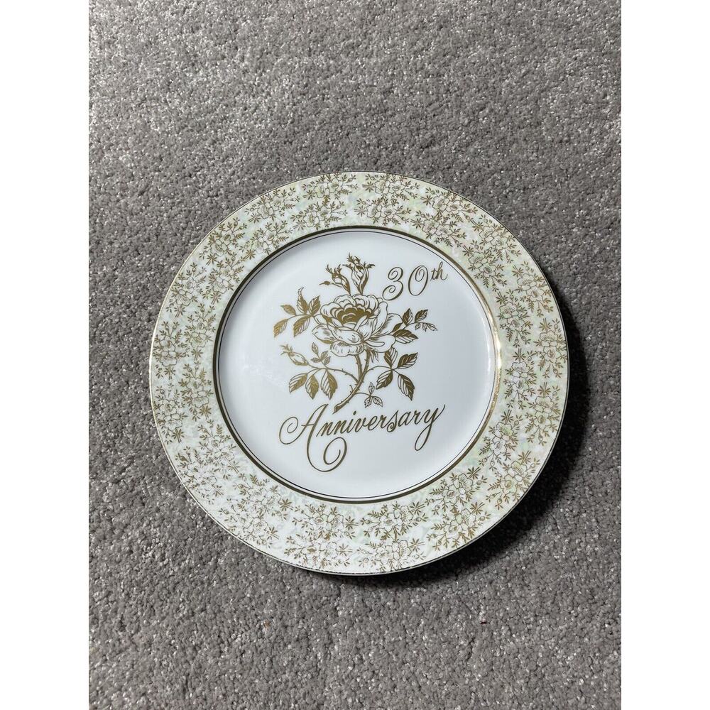 Vintage Norcrest 30th Anniversary White & Gold Colored Floral Round Plate 10.25"